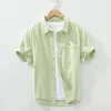Summer's new men's solid-color short-sleeved shirt, loose, simple, trendy, casual, cool and artistic shirt jacket for men Specification image